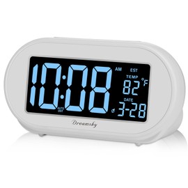 DreamSky Alarm Clocks for Bedrooms, Auto Set Digital Desk Clock for Bedside Nightstand, Electric Clock with Dimmable Brightness Dimmer, Auto DST, USB Port, Date, Temperature, Snooze