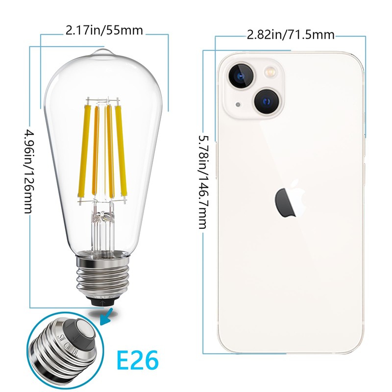 E ENERGETIC LIGHTING ST58/ST18, LED Filament Light Bulbs, 3CCT, 2700K/4000K/5000K,High