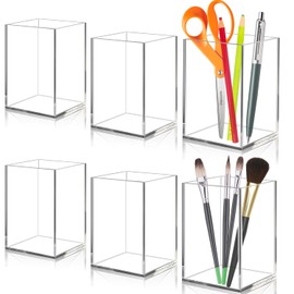 Voyzdx Organizador De Escritorio, Juego de 6 Soportes para Bolígrafos de Acrílico Transparente,Portalápices Cuadrado Organizador de Mesa para Maquillajes Papelería de Bolígrafo Lapices