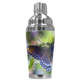 Mugzie 16 Ounce Stainless Steel Cocktail Shaker/Martini Shaker with Wetsuit Cover - Purple Butterfly