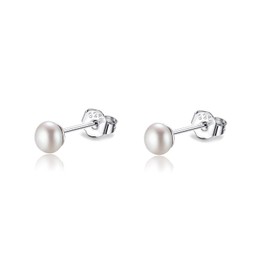3-4mm Real Freshwater Cultured Pearl Earrings 925 Sterling Silver Gold Tiny Small White Button Pearl Studs Earrings