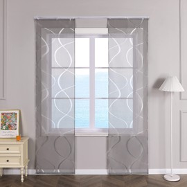 ESLIR Schiebegardinen Voile Flächenvorhänge Set 2er Schiebevorhang Wohnzimmer Gardinen mit Klettband Gardinenschals Transparent Vorhang Ausbrenner Grau BxH 57x245cm 2 Stück