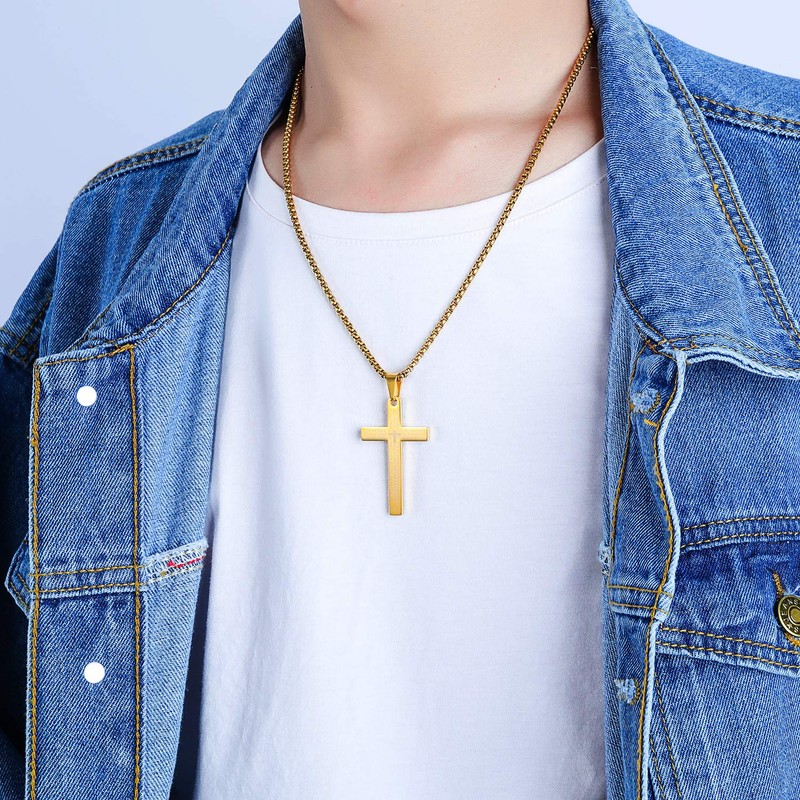 AIKS Men's Cross Scripture Scripture Engraved Black Cross Pendant, Good