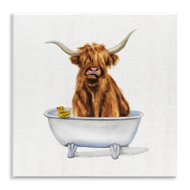 Stupell Industries Shaggy Country Cattle in Bathtub Rubber Duck, Designed by Donna Brooks Wall Plaque, 12x12, Brown