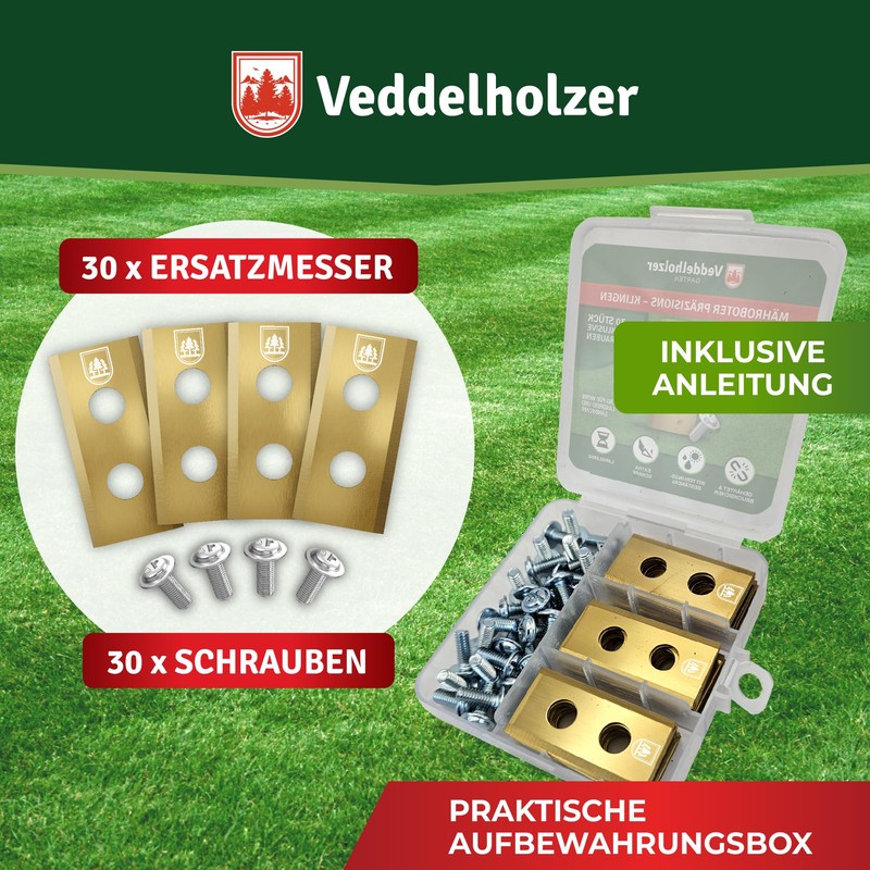 Veddelholzer 30 Durable Robotic Lawnmower Blades Made of Stainless Steel