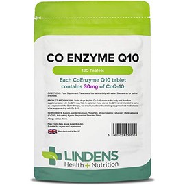Lindens Coenzyme Q10 30mg - 120 Tablets- Popular for Statin Users | Protection from Oxidative Stress | CoQ10 Ubiquinone | Ubiquinol | Made in The UK, Letterbox Friendly