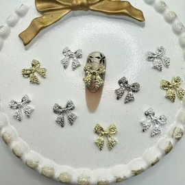 Metal Bow Charms 3D Bowknot Nail Charm for Nail Art Y2K Gold Silver Nail Charms Bulk Design Christmas Decorat Nail Gem and Charms Ribbon Bowknot Charm for Nail Supplies Nail Accessories