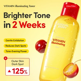 EQQUALBERRY Tónico iluminador de vitaminas, vitamina C iluminadora y niacinamida al 3%, exfoliante diario suave, hidratación para la piel para una piel brillante, regalos de vacaciones (5.07 onzas