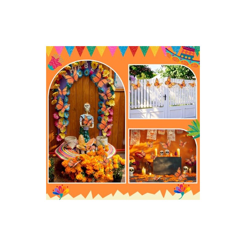 AmazingSpark - 12 decoraciones de mariposa monarca, naranja, 12/10/8