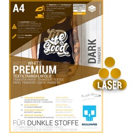 SKULLPAPER Transfer Film for Dark Fabrics (Improved Version) for Laser Printers (A4 – 8 Sheets)