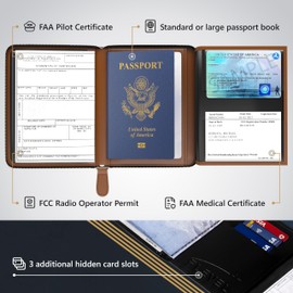 Flevel V2 Pilot document holder, Pilot wallet, Real Leather. RFID-Blocking, Travel Wallet, Stylish Travel Companion for Aviation Professionals (Classic, Brown)