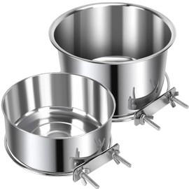 Yummy Sam Pet Dog Food Water Bowl for Cage, Stainless Steel Non-Spill Kennel Hanging Cats Bowls with Clamp Holder Crate Feeder Dish for Small Medium Large Dogs (Silver, L (77 & 45 OZ))