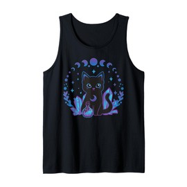 Black Witchy Cat Crystals Gothic Women Kawaii Pastel Goth Tank Top