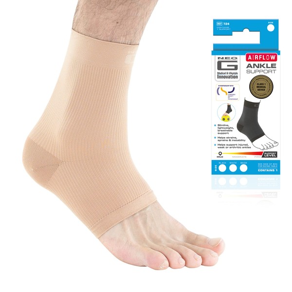 Neo-G Airflow Ankle Compression Sleeve - Sports, Daily Wear - Compression Ankle Brace, Tendonitis Support, Compression Ankle Support for Weak Ankles and Joint Pain - Airflow - S – Beige