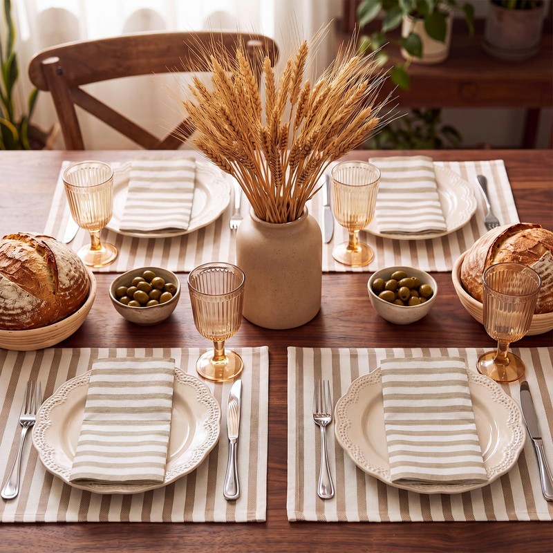 100 Pack Striped Linen-feel Napkins Bulk Striped, Brown