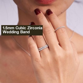 YODEWA Cubic Zirconia Wedding Band for Women Half Eternity 925 Sterling Silver 1.5mm Width Stackable Thin AAAAA CZ Anniversary Bands Rings Size 5.5