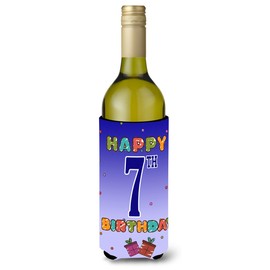 Caroline's Treasures CJ1098LITERK Happy 7th Birthday Wine Bottle Hugger Bottle Cooler Sleeve Hugger Machine Washable Collapsible Insulator Beverage Insulated Holder