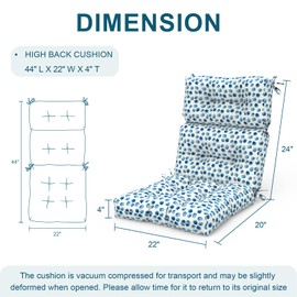 DYTXIII Set of 2 Outdoor High Back Chair Cushions 44"x 22",Water Repellent Rocking Seat Cushions Replacement, Seat/Back Chair Cushions for Patio,Porch,Balcony and Indoor - Brush Blue