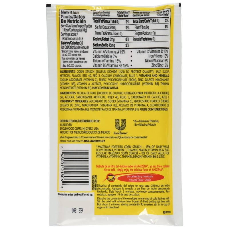 Maizena Fortified Vanilla Atole Corn Starch Beverage Mix 10 Pack