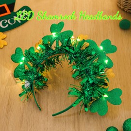 Goresory Light Up St.Patrick’s Day Headbands LED Shamrock hairbands Luminous Irish Clover Headpiece for Women (Shamrock)