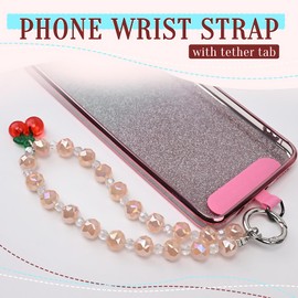 Prdingfy Cherry Phone Bracelet Strap with Tether Tab,Sparkling Beaded Phone Chain Wristlet Hands-Free Wristlet Bracelet Cute Cell Phone Charm for Women,Camera,Wallet,Bag,Gift(pink)
