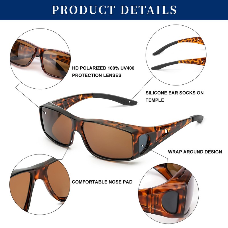 LVIOE Unisex Polarised Over Sunglasses, Fit Over Glasses for Glasses