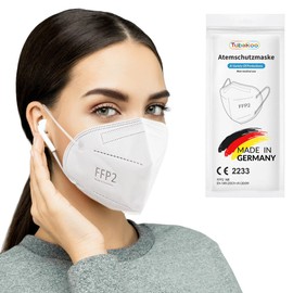TubeRoo FFP2 Mask Pack of 10 Masks, Made in Germany, Soft Round Ear Loop Bands, Respirator Mask, Mouth Guard, Dust Mask, Fine Dust, Fine Dust Mask, Dust Mask