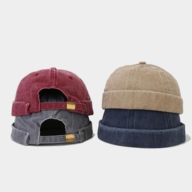 QKURT Docker Hat for Men, Retro Docker Cap Worker Sailor Cap No Brim Hat, Summer Brimless Fisherman Beanie Rolled Cuff Harbour Hats Adjustable Skullcap Black