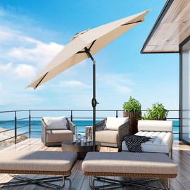 GDY 9FT Patio Umbrella Outdoor Table Umbrella,Market Umbrella with Push Button Tilt and Crank for Garden, Lawn, Deck, Backyard & Pool (Khaki)