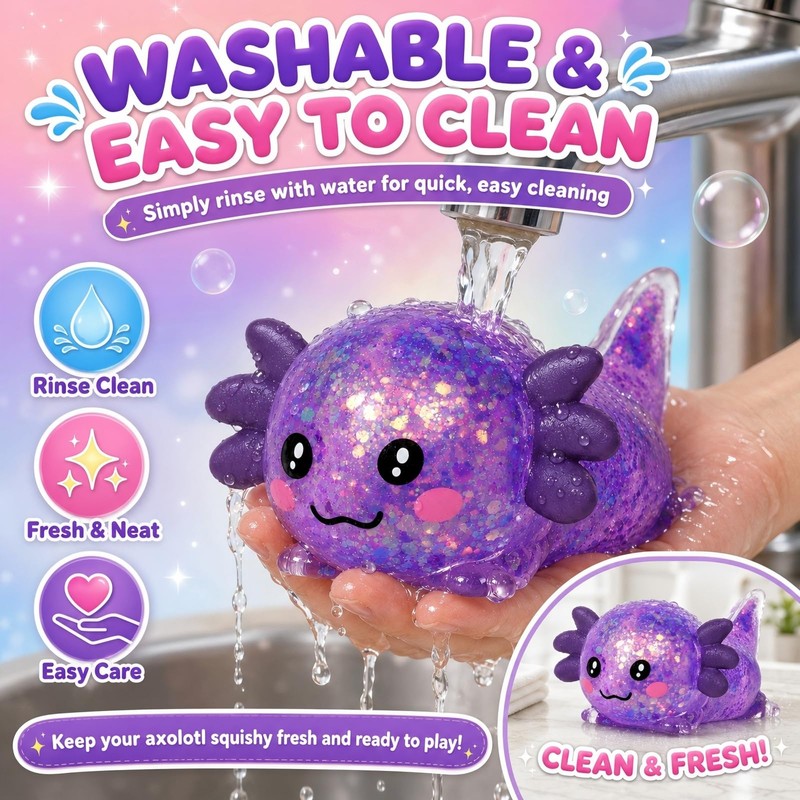 Asgzed Axolotl Squishy Stress Relief Toy Cute Glitter Squishy Axolotl
