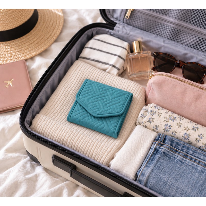 Foldable Jewelry Organizer for Travel – Blue Green Peach Skin