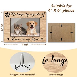 Zgogy Pet Memorial Picture Frame 4x6 - No Longer By My Side Forever In My Heart, Wooden Photo Frame With Stand Display Frame Desk Decor Home Decor Pet Memorial for Dog or Cat (Horizontal) -09