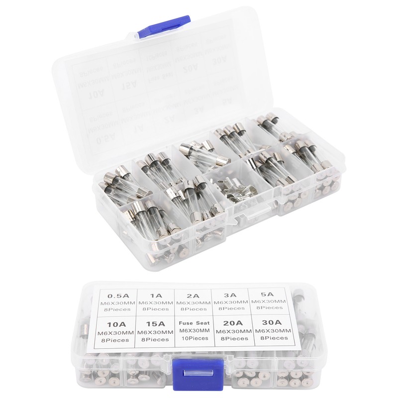 2Boxes Glass Tube Fuse Kit M6x30mm 0.5A‑30A Fast Acting Quick