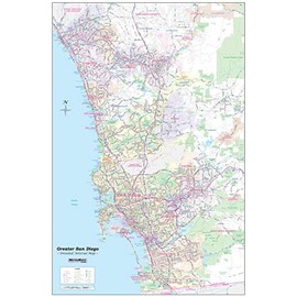 Greater SAN DIEGO California Wall Map Plain *Laminated* SMALL 24"x36"