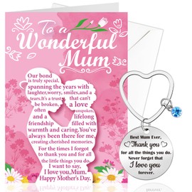 DPKOW Mothers Day Card from Son Daughter, Happy Mother’s Day Card, Mothering Sunday Card, Happy Mothers Day Greeting Card with Envelope, Mum Keyring Mothers Day Gifts For Mum, Birthday Gifts for Mum
