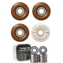 Spitfire Skateboard Wheels 53mm 99A Formula 4 Classics with Bronson Pro G3 Bearings