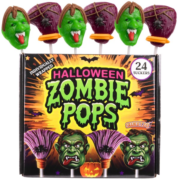 Halloween 2025 Zombie Lollipops Pops, Individually Wrapped Spooky Suckers, Green
