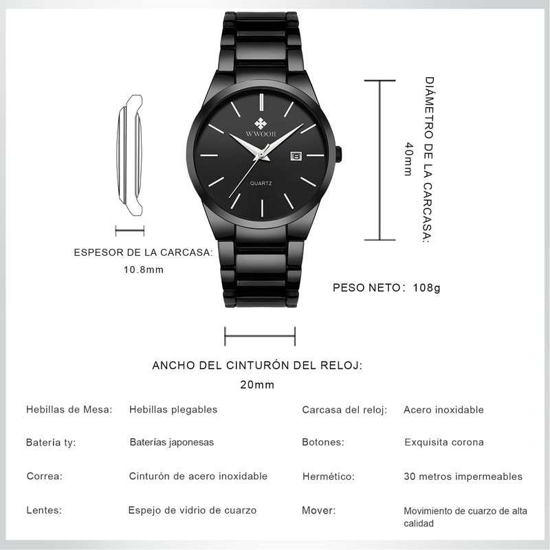 WWOOR Relojes para Hombre Analógicos de Cuarzo de con Correa