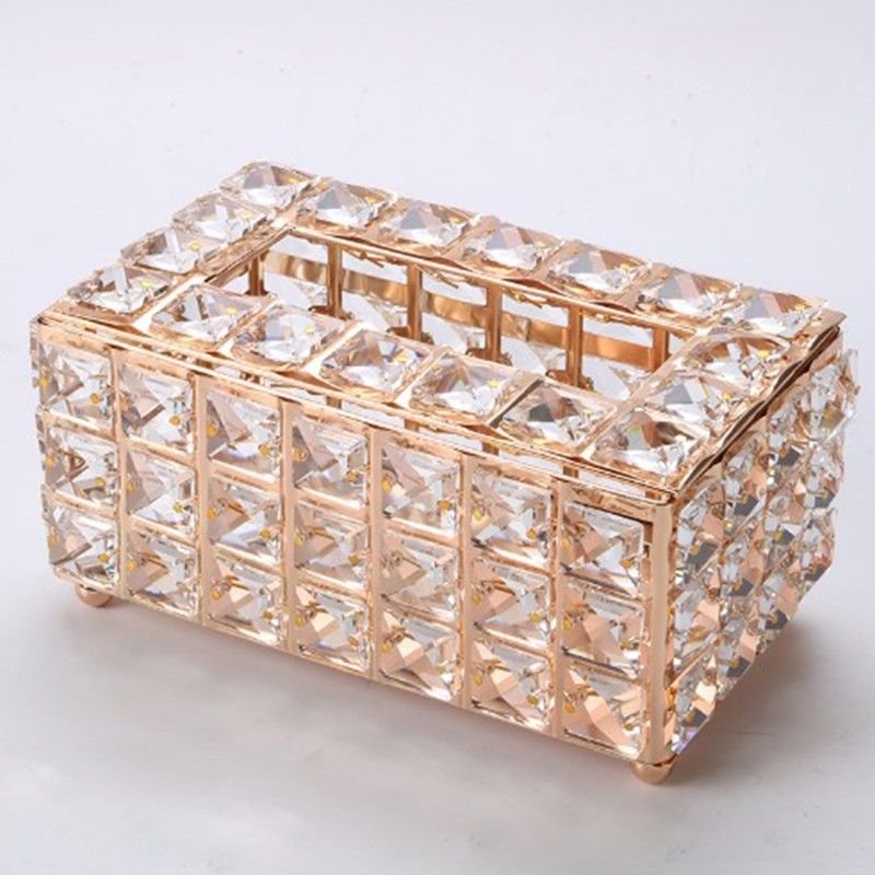 Tissue Dispenser Light Luxury Napkin Storage Box Metal Crystal Glass
