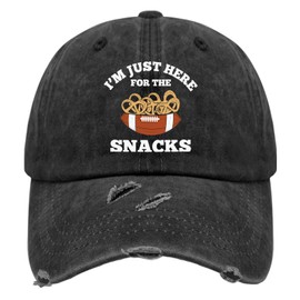 I'm Just Here for The Snacks Baseball Hats Funny Food Hats Allblack Vintage Washed Distressed Hats Football Partys Gifts for Mens & Women