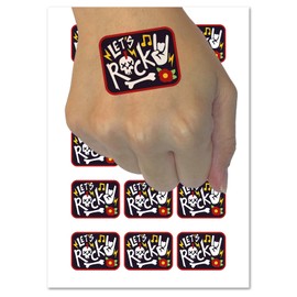 Let's Rock Roll Music Skull Hand Sign Temporary Tattoo Water Resistant Fake Body Art Set Collection - 54 1" Tattoos (1 Sheet)