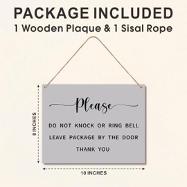 Please Do Not Knock Or Ring Bell - 8"X10" Hanging Wooden Plaque - 1 Wood Sign & 1 Sisal Rope, Welcome Hanger for Front Door, Farmhouse, Home & Office Decorations - E09