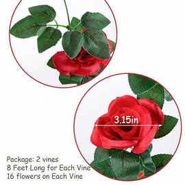 Paquete de 2 guirnaldas Artificiales de Flores Falsas de Vid de Rosa de Seda para Colgar Plantas de Hiedra para el día de la Madre, Boda, Fiesta, jardín, decoración de Arte estético (Rojo)