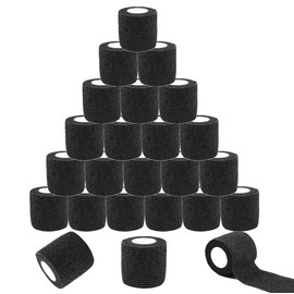 24 Pack Self Adhesive Bandage Wrap 2 Inches X 5 Yards Black Athletic Tape Non-Woven Breathable Elastic & Cohesive Bandage Wrap for Sports, Wrist, First Aid, Pets (24 Count)