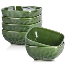 vicrays Ceramic Square Bowls Set - 24 Ounce Soup Dessert Snack Bowls, Stoneware Fluted Bowls Set for Kitchen, Serving, Chip Resistant, Dishwasher Microwave Safe, Set of 6 (Green)