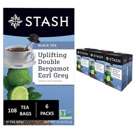 Stash Tea Double Bergamot Earl Black Tea, Caffeine Contains, Non-GMO Project, Verified Premium Artificial Ingredients / 스태쉬 티 더블 베르가못 얼 홍차 카페인 함유 비 GMO 프로젝트 검증된 프리미엄 인공 성분