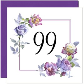 99th Floral Birthday Card - Purple Beautiful Flowers Elegant Birthday Card for 99 Year old Ninety Nine, ninety ninth