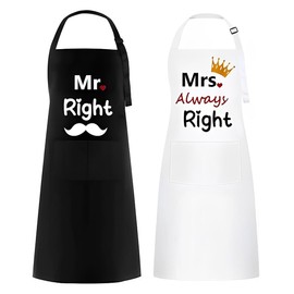 NJCXOLA Mr & Mrs Kitchen Apron, Mr and Mrs Apron for Couples Gifts, Couples Kitchen Apron, Wedding Gifts for Newlyweds, Engagement, Anniversary, Multi-coloured 3