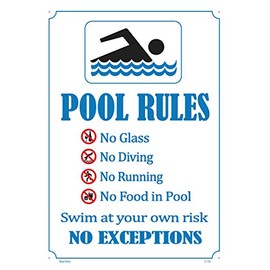 Pool Rules Sign – No Diving, No Glass, No Food, No Running, UV Color & Protection to Last Longer, Rust-Free Heavy Duty Metal 14”x10” 0.04"