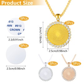 9 Pieces Sublimation Blank Necklace Rhinestone Bezel Pendant Trays with Lobster Clasps Chains 9 Pieces Sublimation Blank Disc 9 Pieces 0.98 Inch Double Side Tape Pendant Trays for Jewelry Making